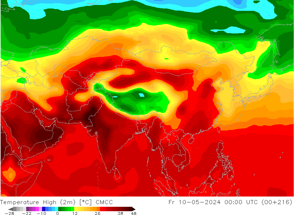 Max.temperatuur (2m) CMCC vr 10.05.2024 00 UTC