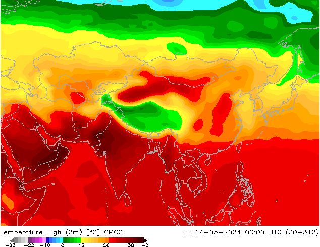 Temp. massima (2m) CMCC mar 14.05.2024 00 UTC