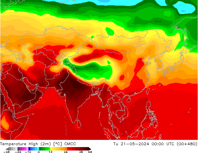 Nejvyšší teplota (2m) CMCC Út 21.05.2024 00 UTC