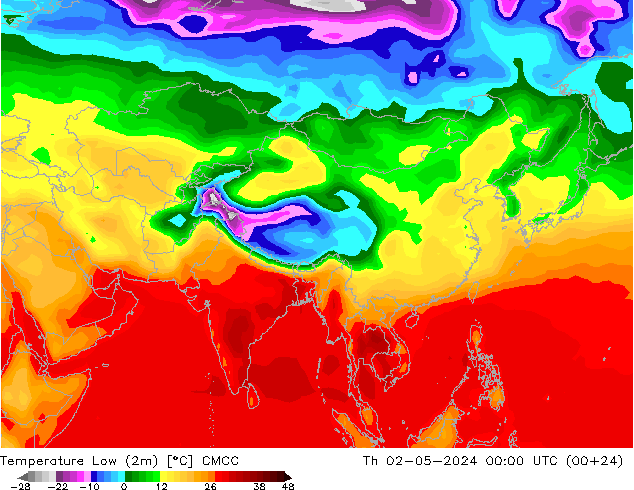 Nejnižší teplota (2m) CMCC Čt 02.05.2024 00 UTC