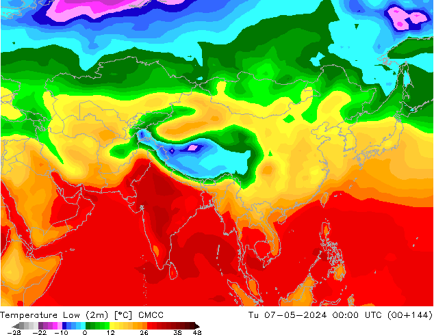 temperatura mín. (2m) CMCC Ter 07.05.2024 00 UTC