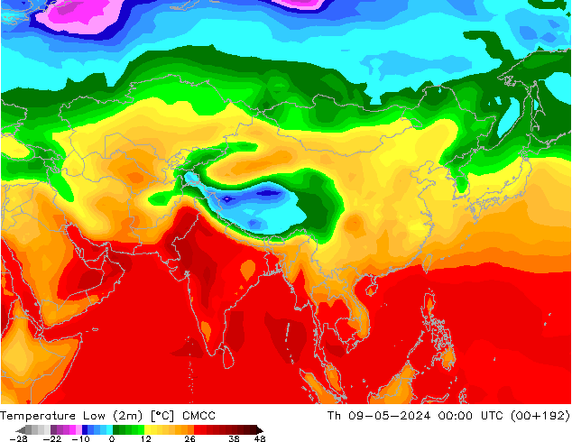 Temperatura mín. (2m) CMCC jue 09.05.2024 00 UTC