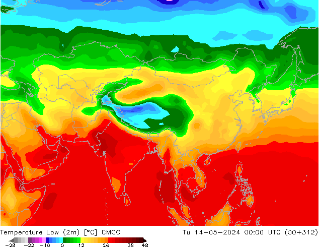 Nejnižší teplota (2m) CMCC Út 14.05.2024 00 UTC