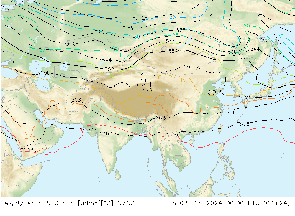 Height/Temp. 500 hPa CMCC  02.05.2024 00 UTC