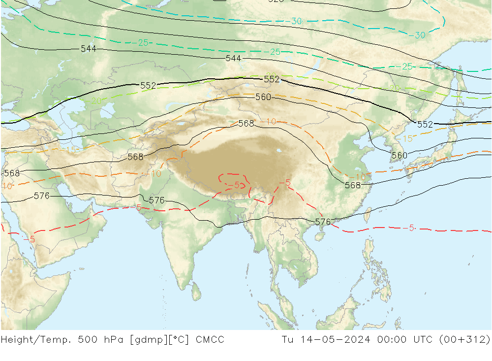 Yükseklik/Sıc. 500 hPa CMCC Sa 14.05.2024 00 UTC