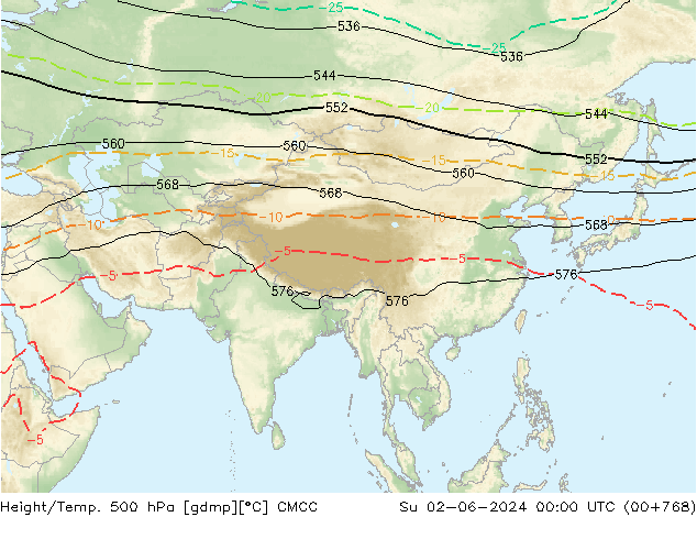 Height/Temp. 500 hPa CMCC So 02.06.2024 00 UTC