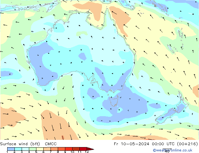 Surface wind (bft) CMCC Fr 10.05.2024 00 UTC