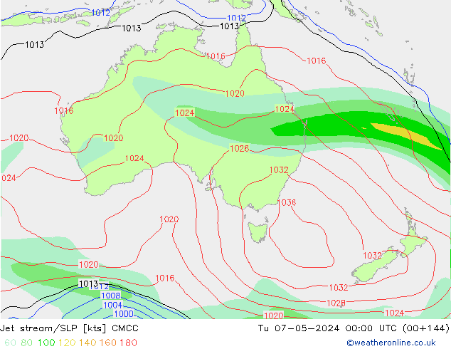 Jet stream/SLP CMCC Út 07.05.2024 00 UTC