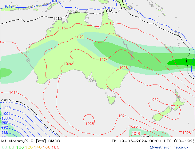 Jet stream/SLP CMCC Th 09.05.2024 00 UTC