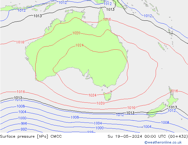 Pressione al suolo CMCC dom 19.05.2024 00 UTC