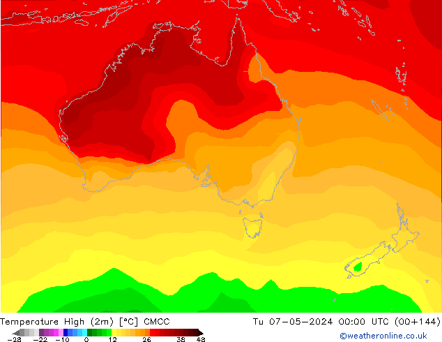 Max.temperatuur (2m) CMCC di 07.05.2024 00 UTC