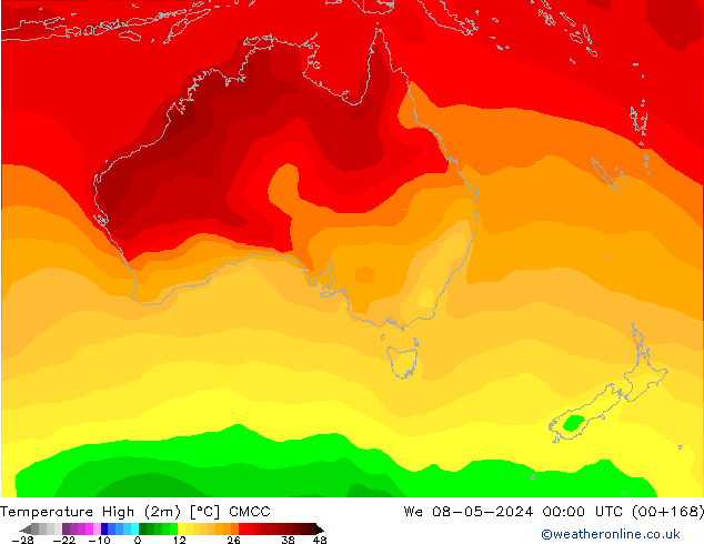 Nejvyšší teplota (2m) CMCC St 08.05.2024 00 UTC