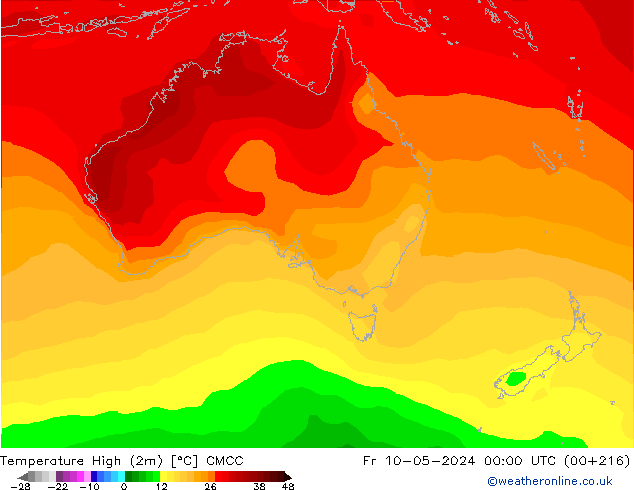 temperatura máx. (2m) CMCC Sex 10.05.2024 00 UTC