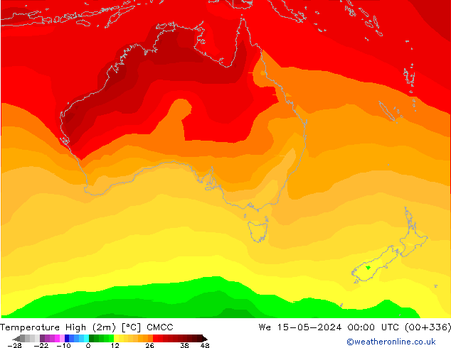 Nejvyšší teplota (2m) CMCC St 15.05.2024 00 UTC