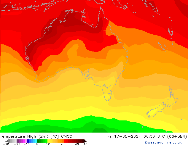 Temperatura máx. (2m) CMCC vie 17.05.2024 00 UTC