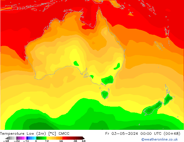 Nejnižší teplota (2m) CMCC Pá 03.05.2024 00 UTC