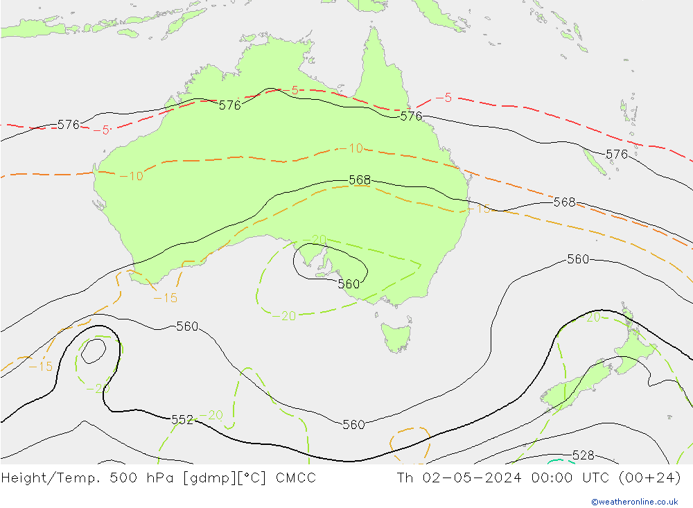 Height/Temp. 500 hPa CMCC gio 02.05.2024 00 UTC