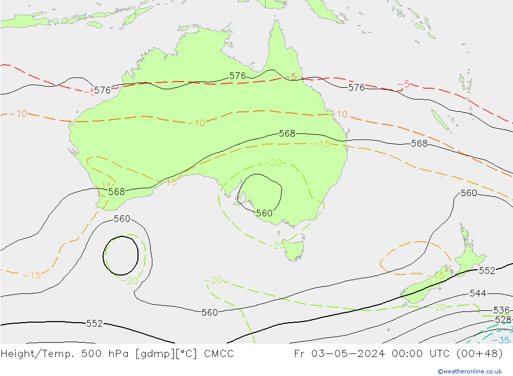 Height/Temp. 500 hPa CMCC Pá 03.05.2024 00 UTC