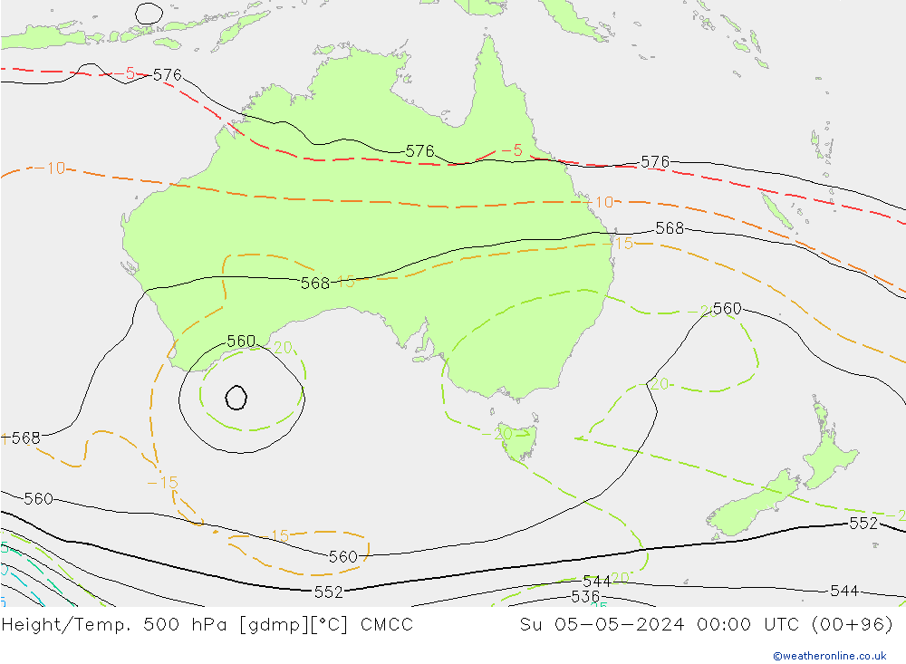 Height/Temp. 500 hPa CMCC Dom 05.05.2024 00 UTC
