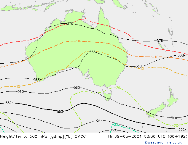 Height/Temp. 500 hPa CMCC Čt 09.05.2024 00 UTC