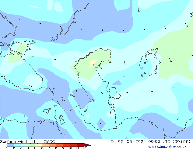 Vento 10 m (bft) CMCC dom 05.05.2024 00 UTC