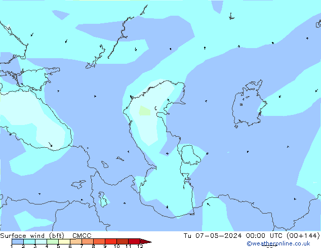 Vent 10 m (bft) CMCC mar 07.05.2024 00 UTC