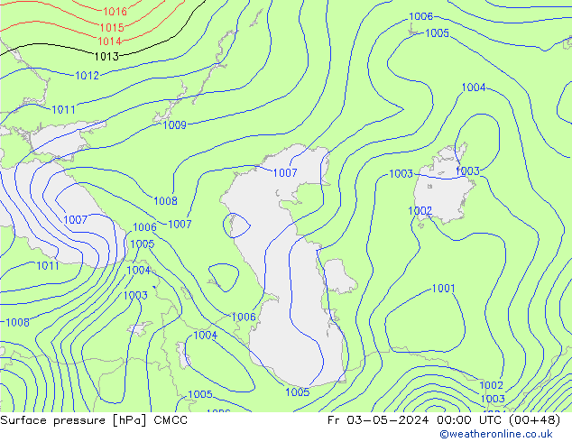 Presión superficial CMCC vie 03.05.2024 00 UTC