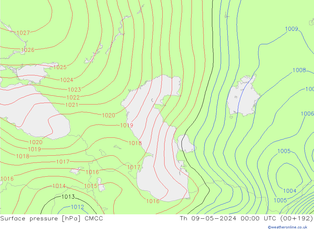 Atmosférický tlak CMCC Čt 09.05.2024 00 UTC