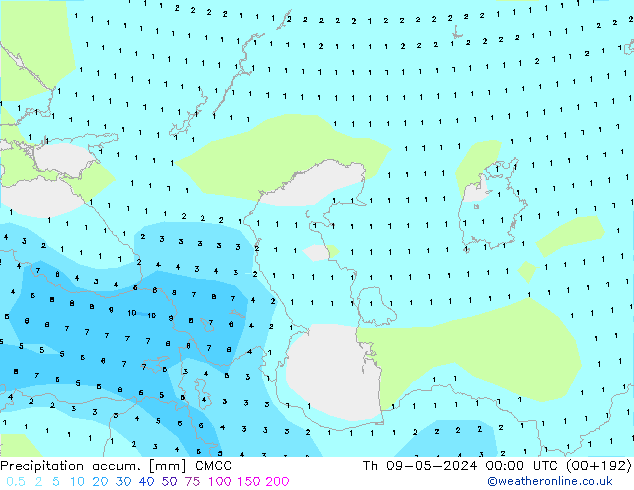 Precipitation accum. CMCC czw. 09.05.2024 00 UTC