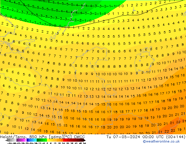 Hoogte/Temp. 850 hPa CMCC di 07.05.2024 00 UTC