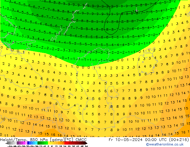 Géop./Temp. 850 hPa CMCC ven 10.05.2024 00 UTC