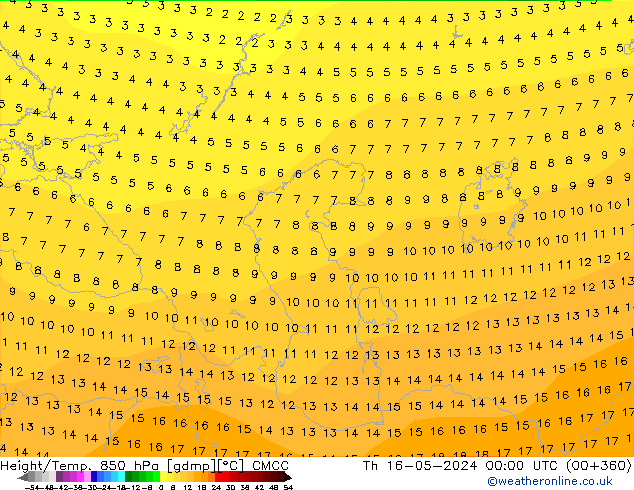 Yükseklik/Sıc. 850 hPa CMCC Per 16.05.2024 00 UTC