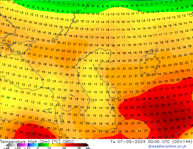 température 2m max CMCC mar 07.05.2024 00 UTC