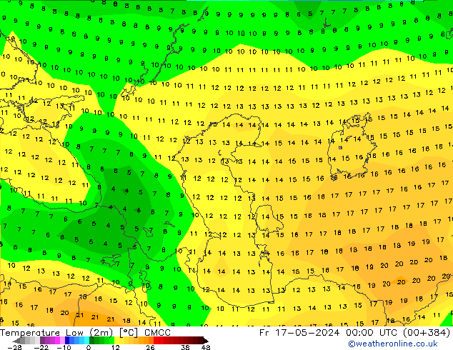 Temperature Low (2m) CMCC Fr 17.05.2024 00 UTC