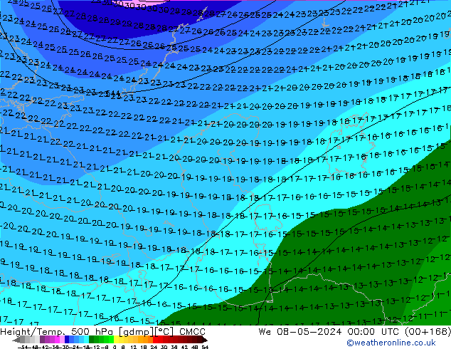 Height/Temp. 500 hPa CMCC mer 08.05.2024 00 UTC