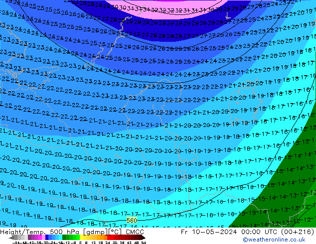 Géop./Temp. 500 hPa CMCC ven 10.05.2024 00 UTC