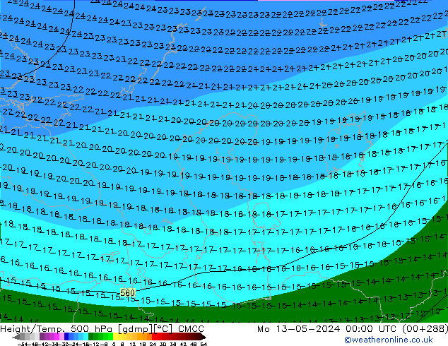 Height/Temp. 500 hPa CMCC lun 13.05.2024 00 UTC