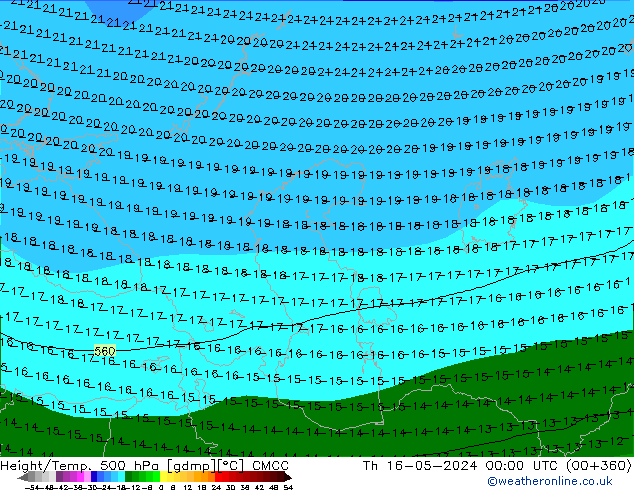 Height/Temp. 500 hPa CMCC Qui 16.05.2024 00 UTC