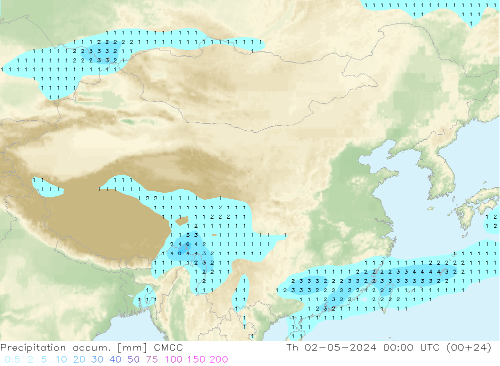 Precipitation accum. CMCC 星期四 02.05.2024 00 UTC