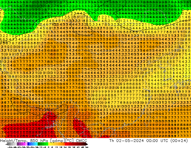 Height/Temp. 850 hPa CMCC 星期四 02.05.2024 00 UTC