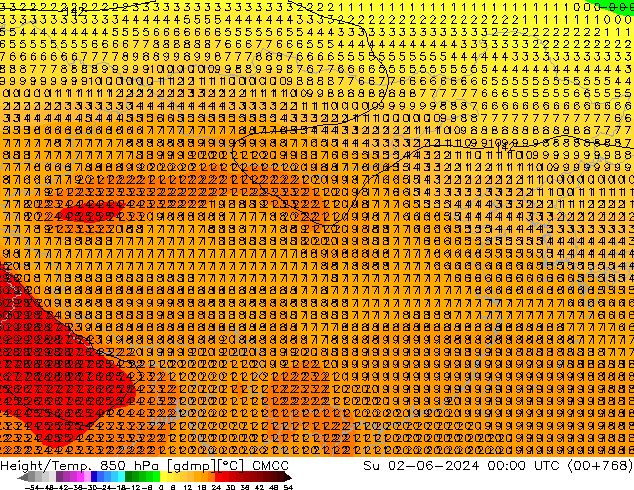 Height/Temp. 850 hPa CMCC 星期日 02.06.2024 00 UTC