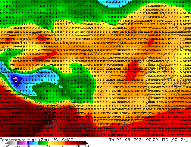 Temperature High (2m) CMCC 星期四 02.05.2024 00 UTC