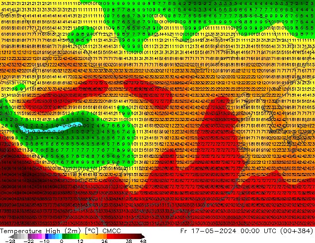Temperature High (2m) CMCC 星期五 17.05.2024 00 UTC
