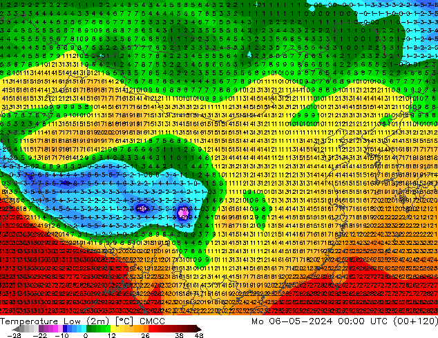 Temperature Low (2m) CMCC 星期一 06.05.2024 00 UTC