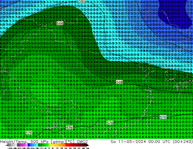 Height/Temp. 500 hPa CMCC 星期六 11.05.2024 00 UTC