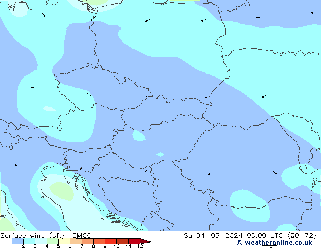 Viento 10 m (bft) CMCC sáb 04.05.2024 00 UTC