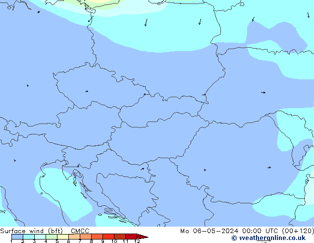 Wind 10 m (bft) CMCC ma 06.05.2024 00 UTC