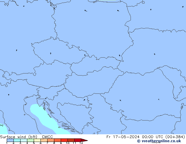 Surface wind (bft) CMCC Pá 17.05.2024 00 UTC