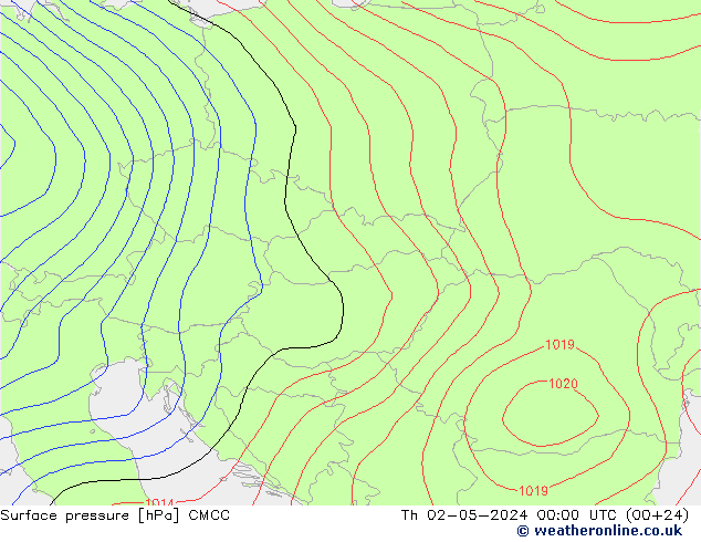 Presión superficial CMCC jue 02.05.2024 00 UTC