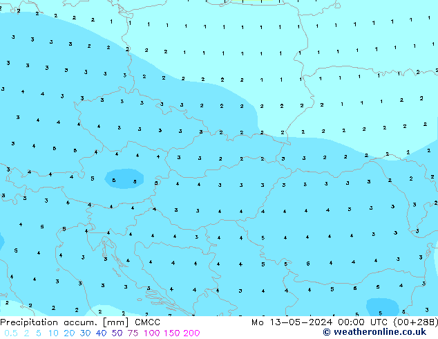 Precipitation accum. CMCC Mo 13.05.2024 00 UTC